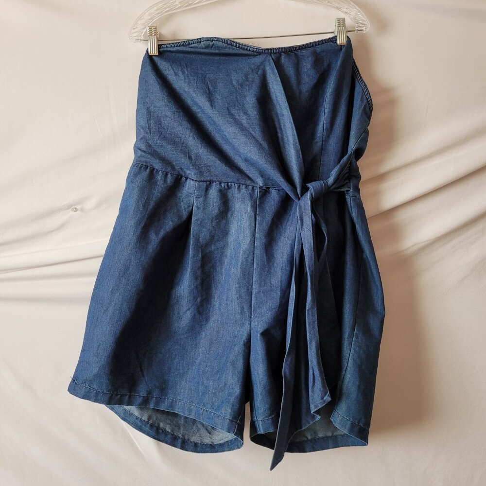 Strapless Denim Jumpsuit Ashley Stewart Romper Size 16 - Picture 2 of 15
